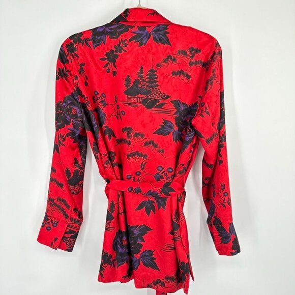 Zara Red Floral Wrap blouse Jacket Womens size Medium Asian pattern belted new - Picture 12 of 13